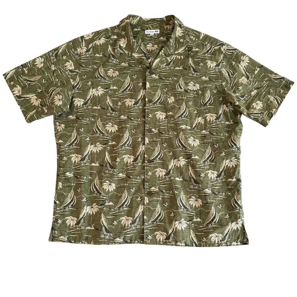 Reyn Spooner x UNIQLO XL‎ Green Sailboat Palm Tree Men's Camp Shirt 444646 - Picture 2 of 10